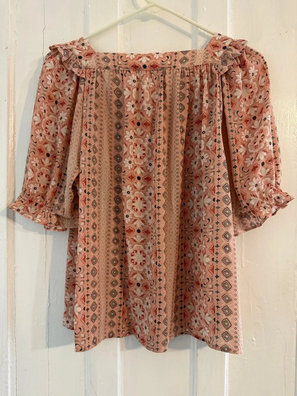 LOFT Pink Floral Ruffled Peasant Blouse